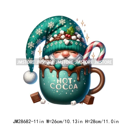 Winter Hot Cocoa Boy Cozy Gnomes Coffee Mug Tis The Season Happy Christmas Iron On DTF Heat Press Transfers Stickers For Clothes