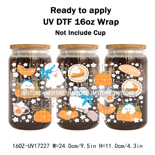 Bookish Autumn Fall Coquette Pumpkins Season UV DTF Wraps Transfer Sticker Selfadhesive Waterproof For 16OZ Libbey Glass Can Mug