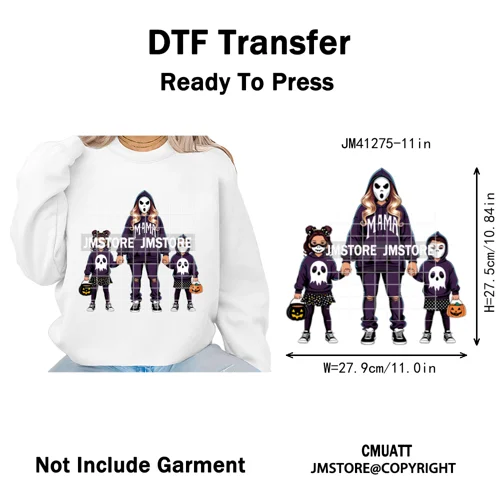 Spooky Halloween Scary Ghost Pumpkin Mama Kids Family Love Iron on Washable DTF Transfers Stickers Ready to Press for Textile