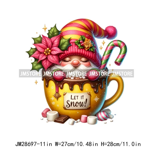 Winter Hot Cocoa Boy Cozy Gnomes Coffee Mug Tis The Season Happy Christmas Iron On DTF Heat Press Transfers Stickers For Clothes