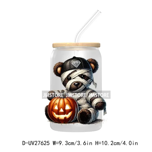 Spooky Halloween Horror Bear UV DTF Transfer Stickers Decals For Libbey Cold Cups Mugs Tumbler Waterproof Labels Scary Pumpkin