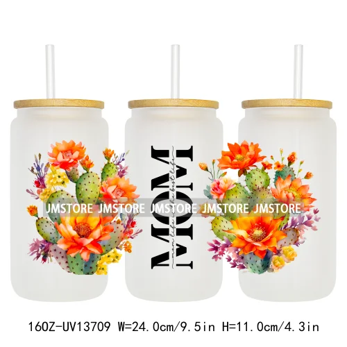 Strong Mom Butterfly Floral Mother's Day 16OZ UV DTF Cup Wraps Ready To Apply Waterproof Transfer Stickers For Libbey Glass Can