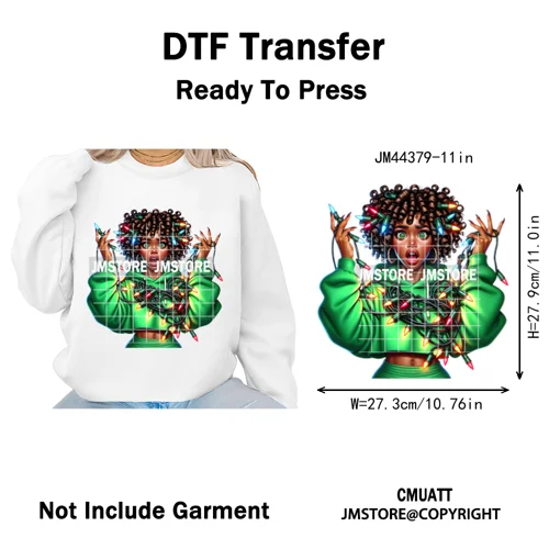 Sassy Afro Women Quirky Girls Santa Christmas Attitude Iron on Washable DTF Heat Transfers Stickers Ready to Press for Textiles