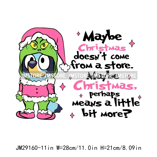 Cute Cartoon Blue Dog Family Character Merry Christmas Vibes Decals Iron On DTF Transfers Stickers Ready To Press For Sweatshirt