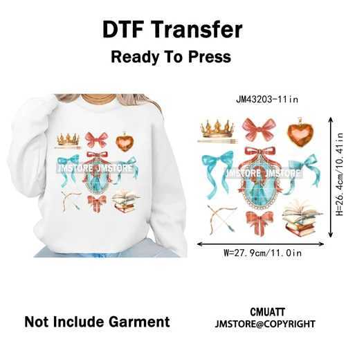 Colorful Girly Coquette Cartoon Princess Family Trip Iron on Washable DTF Heat Transfers Stickers Ready to Press for Clothing