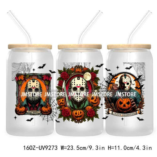 Scary Movies Halloween 16OZ UV DTF Cup Wrap Transfer Stickers Custom Labels Waterproof Logo For Libbey Glass Can Spooky Season