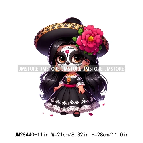 Diy Dia De Los Muertos Sugarskull Calavera Day Of The Dead Catrina Floral Princess Iron On DTF Transfers Stickers For T-shirts