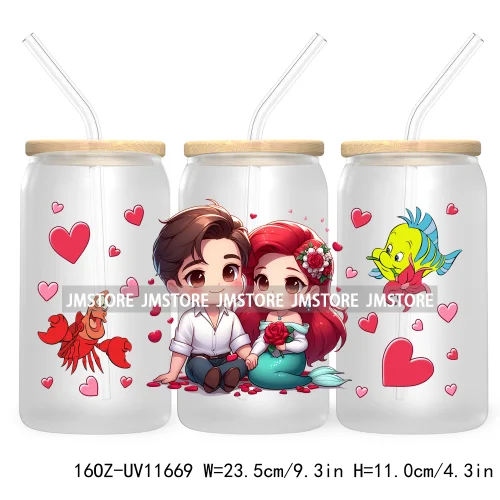 Cute Cartoon Couple XOXO Valentine's Day UV DTF Cup Wrap Transfer Stickers For 16OZ Libbey Glass Can Cupid Vibes Love Hearts