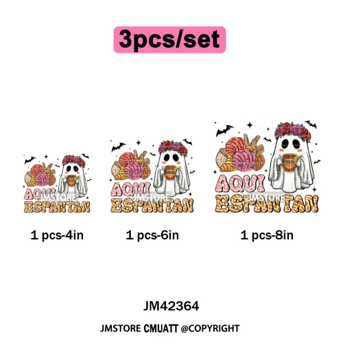 Coquette Halloween Spooky Espantan Latina Mexican Conchas Ghost Iron on DTF Washable Transfer Sticker Ready to Press for Hoodies