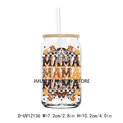 Retro Baseball Mom Mama Softball Messy Bun UV DTF Transfers Stickers Decals For Libbey Cold Cups Mug Tumbler Waterproof DIY Logo