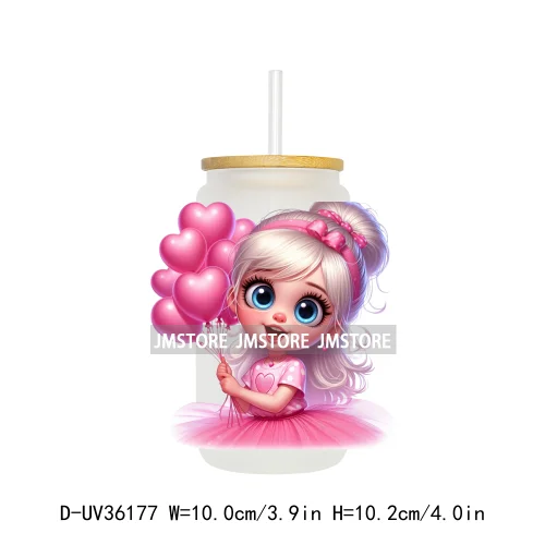 Lovely Pink Girl Hug Cat Bear UV Sticker Decals For Libbey Cold Cup Mug Tumbler Transfer Stickers Waterproof High Quality Labels