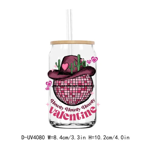 Western Howdy Cowgirl Valentine's Day UV DTF Sticker For 16OZ Libbey Glass Cup Can Wrap Transfer Sticker Custom Labels DIY Logo