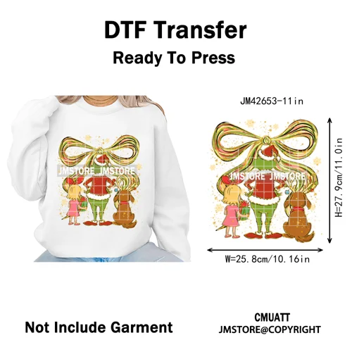 Cute Cartoon Character Coffee Cup Coquette Candy Merry Christmas Iron on DTF Heat Transfers Stickers Ready to Press for Hoodies