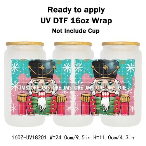 Preppy Brushstroke Christmas Santa Claus 16OZ UV DTF Cup Wraps Ready To Apply Waterproof Transfer Stickers For Libbey Glass Can