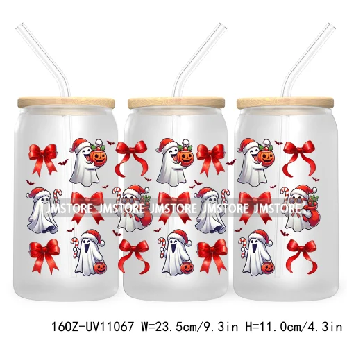 Gingerbread Christmas Coffee Latte UV DTF Cup Wrap For Libbey Glass Can Transfer Stickers Waterproof Custom Book Ghost Christmas