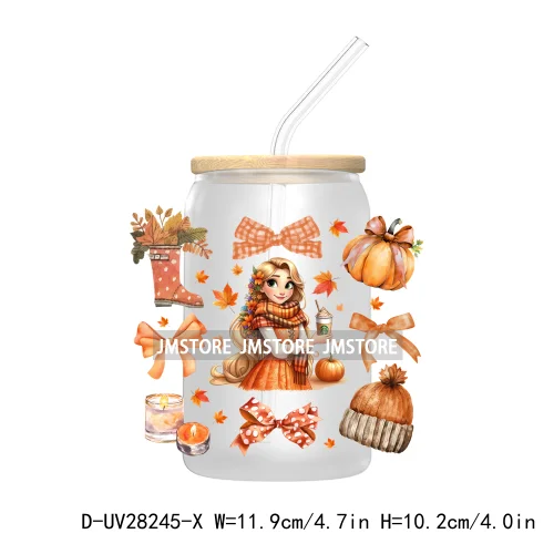 Cartoon Fall Coquette Bow Pumpkin Spice UV DTF Transfer Stickers Decals For Libbey Cold Cups Mug Tumbler Waterproof Autumn Vibes