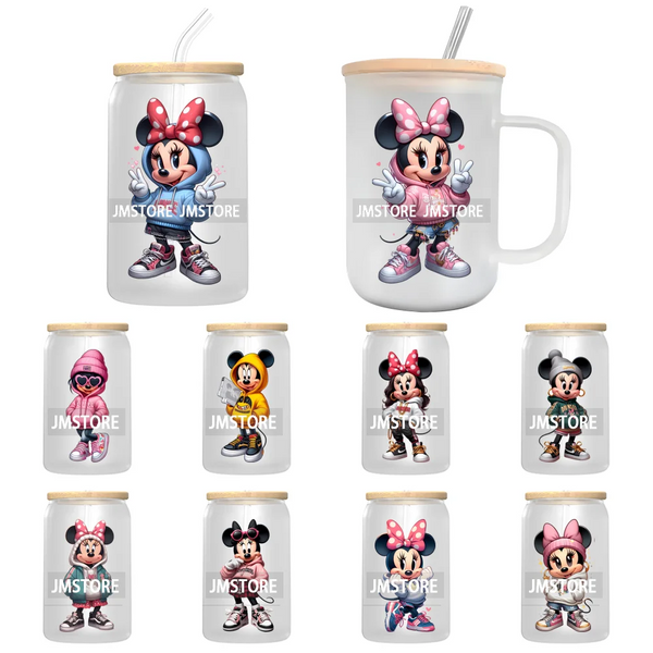 Streetwear Mouse Girl Boy UV DTF Transfer Stickers Decals For Libbey Cold Cups Mugs Tumbler Waterproof Labels Cartoon Characters