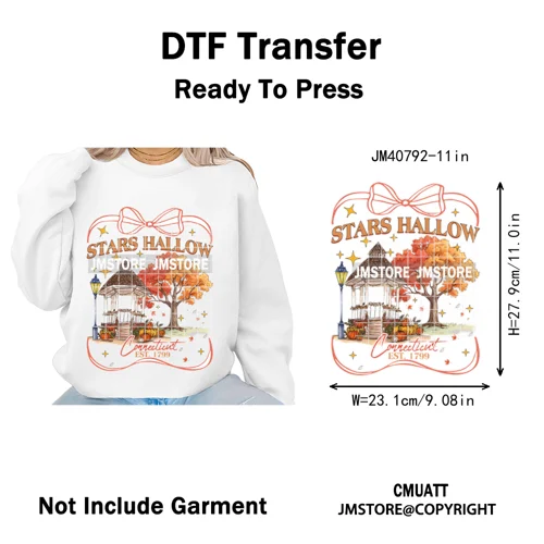 Autumn Festival Fall Season Stars Movie Girls Town Book Lover Iron on Washable DTF Transfers Stickers Ready to Press for Hoodies