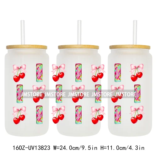 Coquette Bow Soft Drink Lover UV DTF Stickers Ready to Transfer Cup Wrap Custom Labels DIY Craft For Libbey Can Glass Tumblers