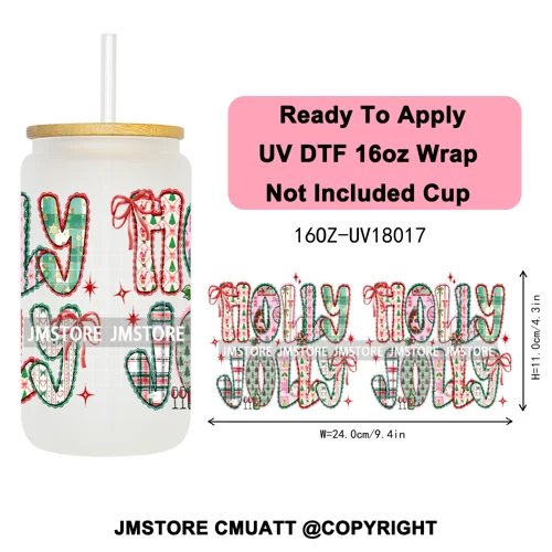 Coquette Christmas Spooky Ghosts UV DTF Cup Wrap Ready To Apply Transfer Stickers Custom 16OZ Tumbler Wraps For Libbey Glass Can