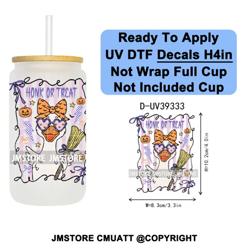 Stay Spooky Halloween Horror Pumpkin Coquette UV DTF Decals Ready To Apply Waterproof Transfer Sticker For 16OZ Libbey Glass Can