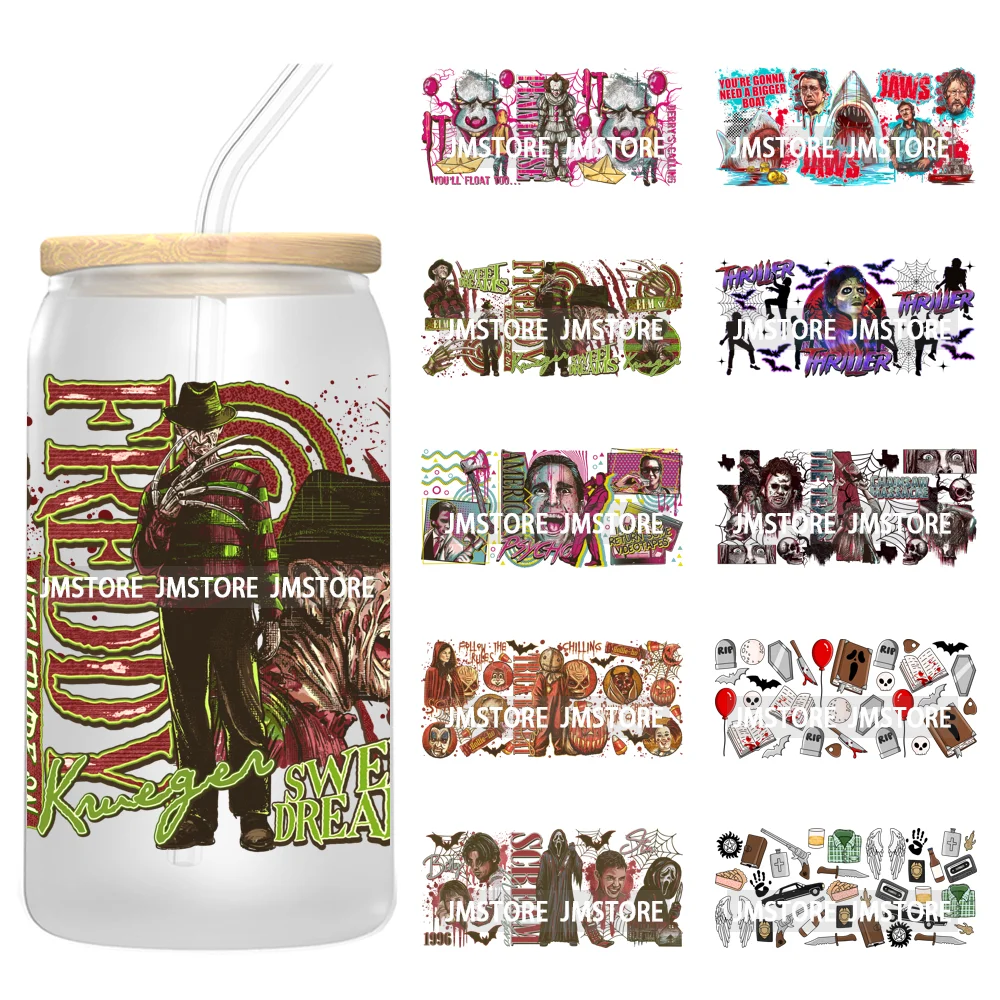 Horror Halloween Killer Friends UV DTF Wraps Transfer Sticker Waterproof Custom High Quality For 16OZ Libbey Glass Can Tumbler