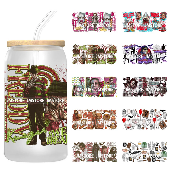 Horror Halloween Killer Friends UV DTF Wraps Transfer Sticker Waterproof Custom High Quality For 16OZ Libbey Glass Can Tumbler