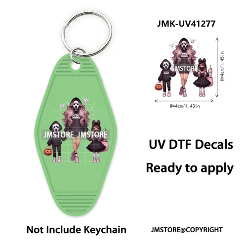 Halloween Horror Mama Kids Ghost Girl Coffee UV DTF Motel Keychain Decal Ready To Ship Transfer Sticker Print For Hotel Keychain