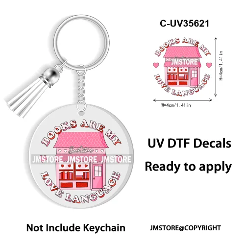 Spicy Books Positive Quotes Romance Book Club WaterProof Logo Ready To Apply UV DTF Stickers For Round Circle Keychain Keyring
