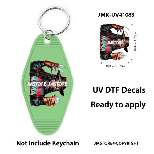 Black Horror Mama Skull Skeleton Ghosts UV DTF Motel Keychain Wraps Ready To Apply Waterproof High Quality Hotel Keychain Decals
