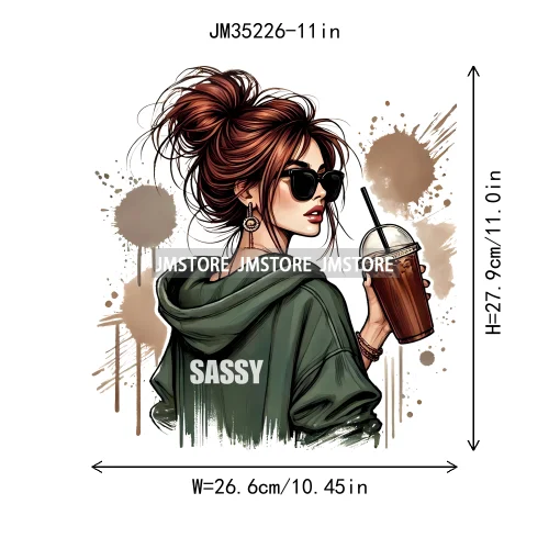 Cool Sarcasm Edgy Tattoo Idgaf Girl Iced Coffee Rebellious Women Iron on DTF Transfers Stickers Ready to Press for Clothing Bags