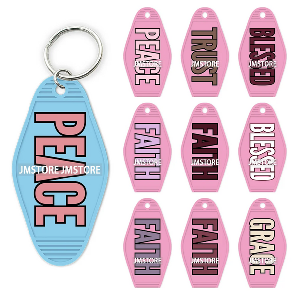 Christian Bible Jesus Faith Letters UV DTF Motel Keychain Decals Ready To Ship Custom Transfer Stickers Print For Hotel Keychain