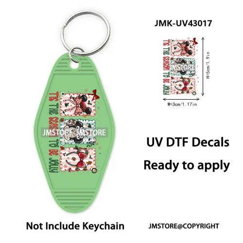 Cartoon Friends Christmas Holiday UV DTF Keychain Wraps Ready To Apply Waterproof High Quality Decals For Hotel Motel Keychain