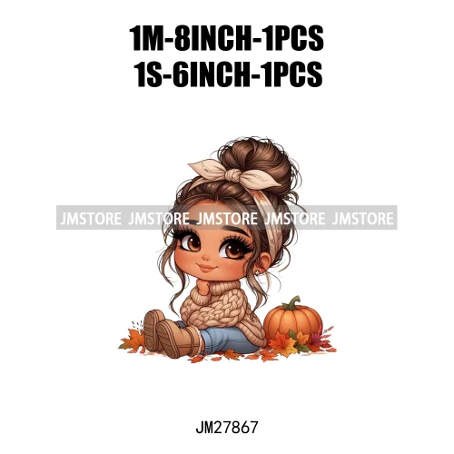 Cute Autumn Pumpkins Fall Vibes Laina Baby Hispanic Chibi Girls Logos DTF Iron On Transfer Stickers Ready To Press For T-shirts