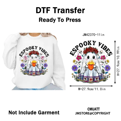 Coquette Halloween Spooky Espantan Latina Mexican Conchas Ghost Iron on DTF Washable Transfer Sticker Ready to Press for Hoodies