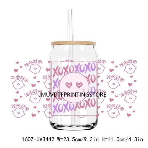 Love More Worry Less UV DTF Sticker For 16OZ Libbey Glass Cup Can Wrap Transfer Sticker Custom Labels DIY Logo XOXO Valentines