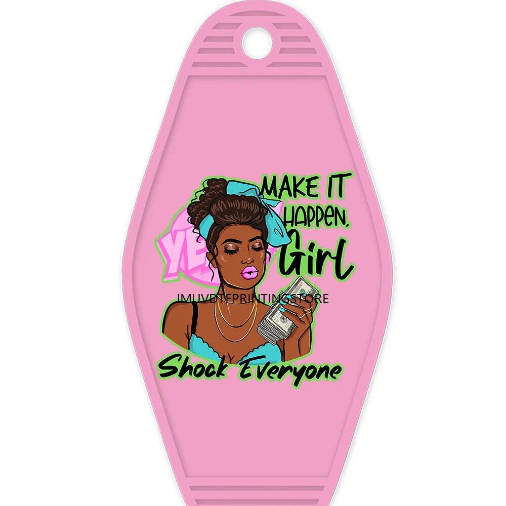 African American Girl High Quality WaterProof UV DTF Sticker For Motel Hotel Keychian Hustle Black Women