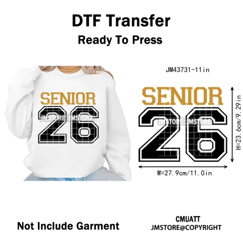 High School Senior Year Class of 2026 My First Last Day Iron on Washable DTF Heat Transfers Stickers Ready to Press for Hoodies