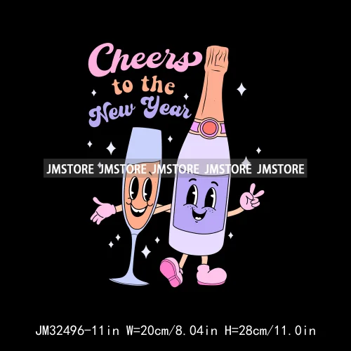 Cheers To The New Year 2025 Eve Peace Love Party Disco Ball Iron On DTF Transfers Stickers Ready To Press For Clothing Bags