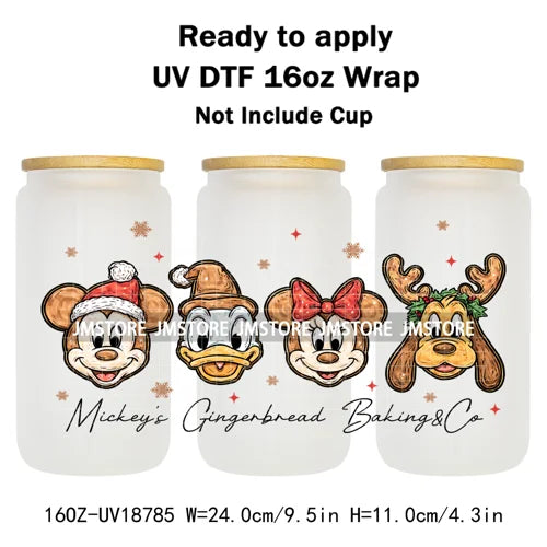 Merry Christmas Cartoon Mouse Cookies UV DTF Stickers Ready To Apply Cup Wrap Durable Custom Logo DIY Craft For Libbey Can Glass