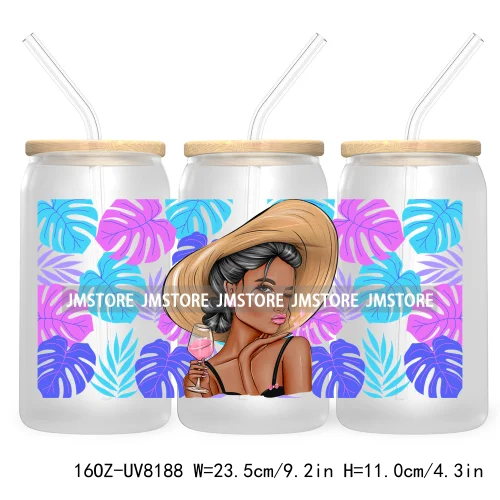 Hot Girl Summer Lady UV DTF Sticker For 16OZ Libbey Glass Cup Can Wrap Transfer Stickers Custom Labels DIY Logo Woman With Hat