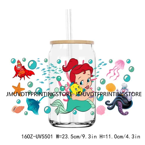 Cartoon Little Mermaid Princess Friends UV DTF Sticker For 16OZ Libbey Glass Cup Can Wrap Transfer Sticker Custom Label DIY Logo