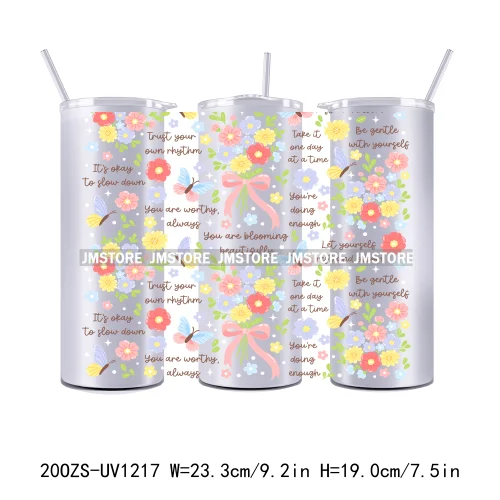 Coquette Bow Flowers Book Lover UV DTF Tumbler Wraps Durable Ready To Apply Transfer Stickers For 20OZ Straight Skinny Tumblers