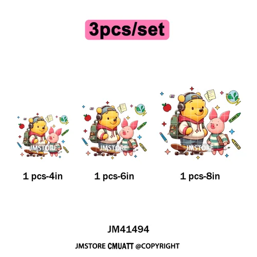 Cartoon Movie Friends Princess Back to School Teacher Learn Iron on DTF Washable Transfer Sticker Ready to Press for Kid Hoodies