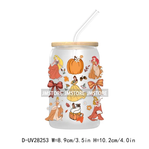 Cartoon Fall Coquette Bow Pumpkin Spice UV DTF Transfer Stickers Decals For Libbey Cold Cups Mug Tumbler Waterproof Autumn Vibes