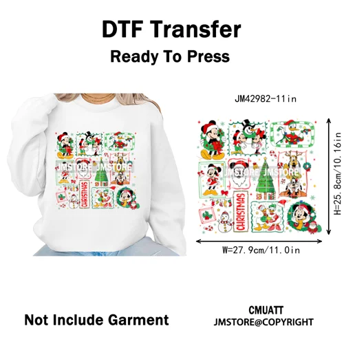 Very Merry Christmas Party Cartoon Princess Kids Friends Winter Gifts Iron on DTF Transfers Stickers Ready to Press for Textiles