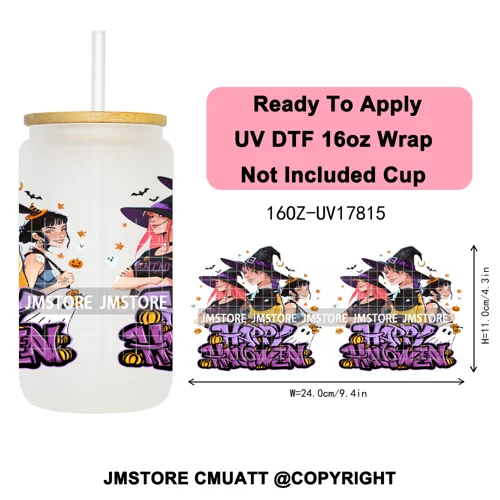 Kpop Halloween Spooky Ghosts Anime Lover 16OZ UV DTF Cup Wraps Ready To Apply Waterproof Transfer Stickers For Libbey Glass Can