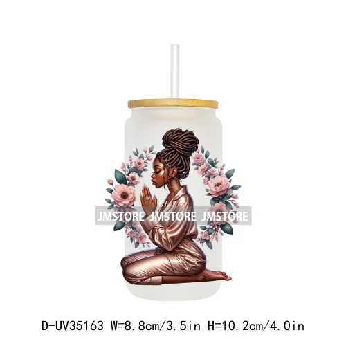 Black Girl Praying Faith Religious Woman UV Sticker Decals For Libbey Cold Cups Mugs Tumbler Transfer Stickers Waterproof Prints