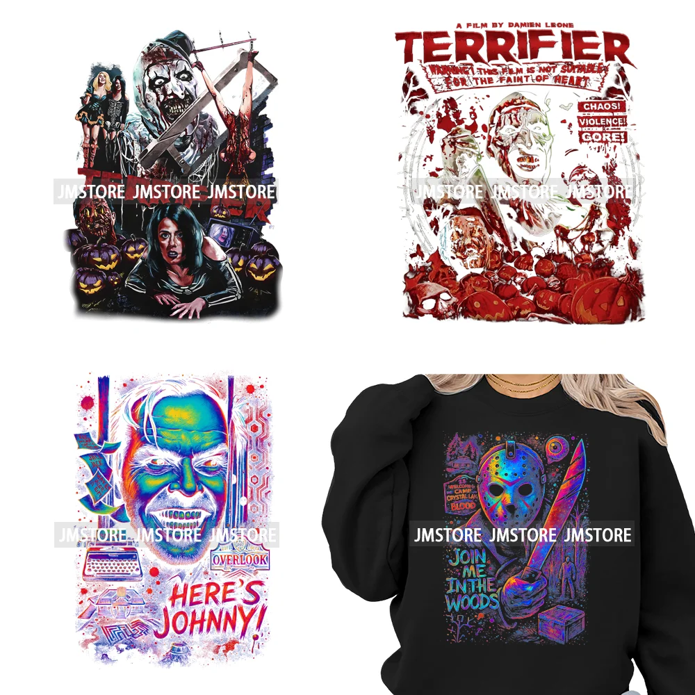 Retro Scary Horror Movie Halloween Costumes Spooky Season Iron on DTF Washable Transfers Stickers Ready to Press for Clothes Bag