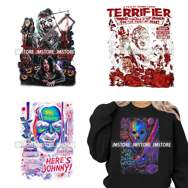 Retro Scary Horror Movie Halloween Costumes Spooky Season Iron on DTF Washable Transfers Stickers Ready to Press for Clothes Bag